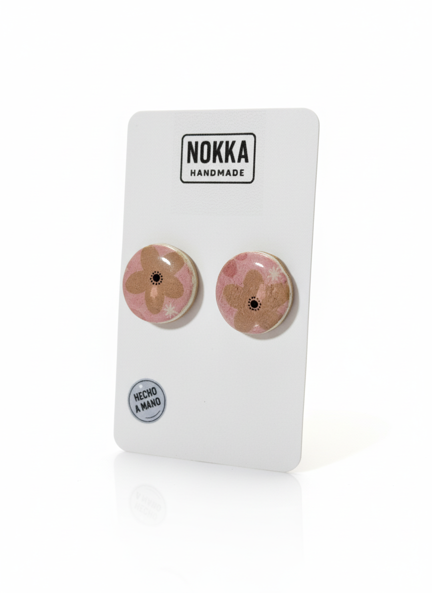 Pendientes botón circular floral