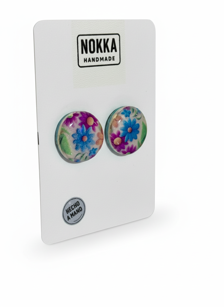 Pendientes botón circular floral