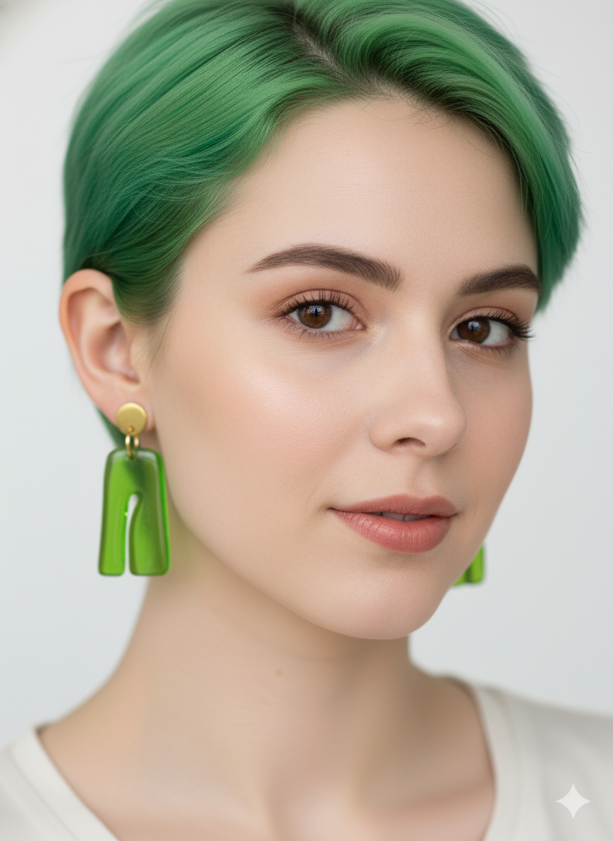 Pendientes forma A verdes traslucidos