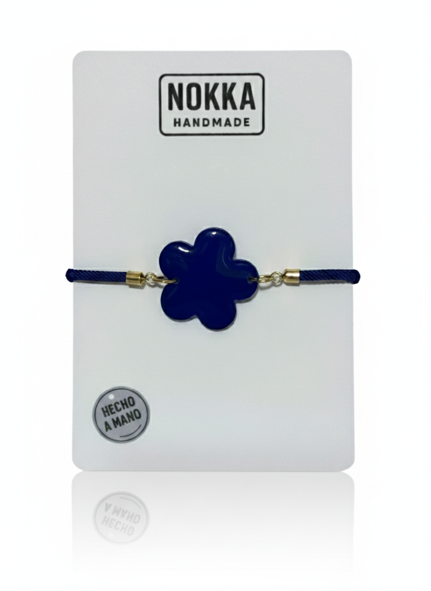 Pulsera flor azúl con cordón