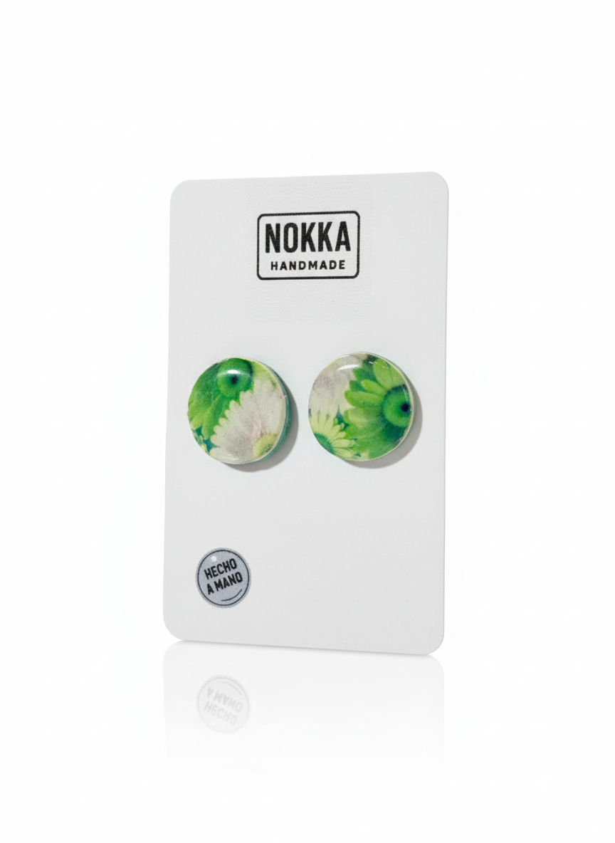 Pendientes botón circular floral