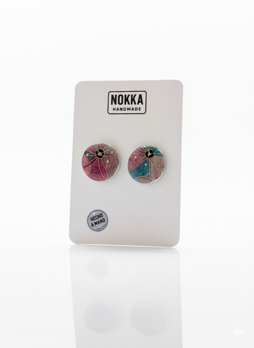 Pendientes botón circular floral
