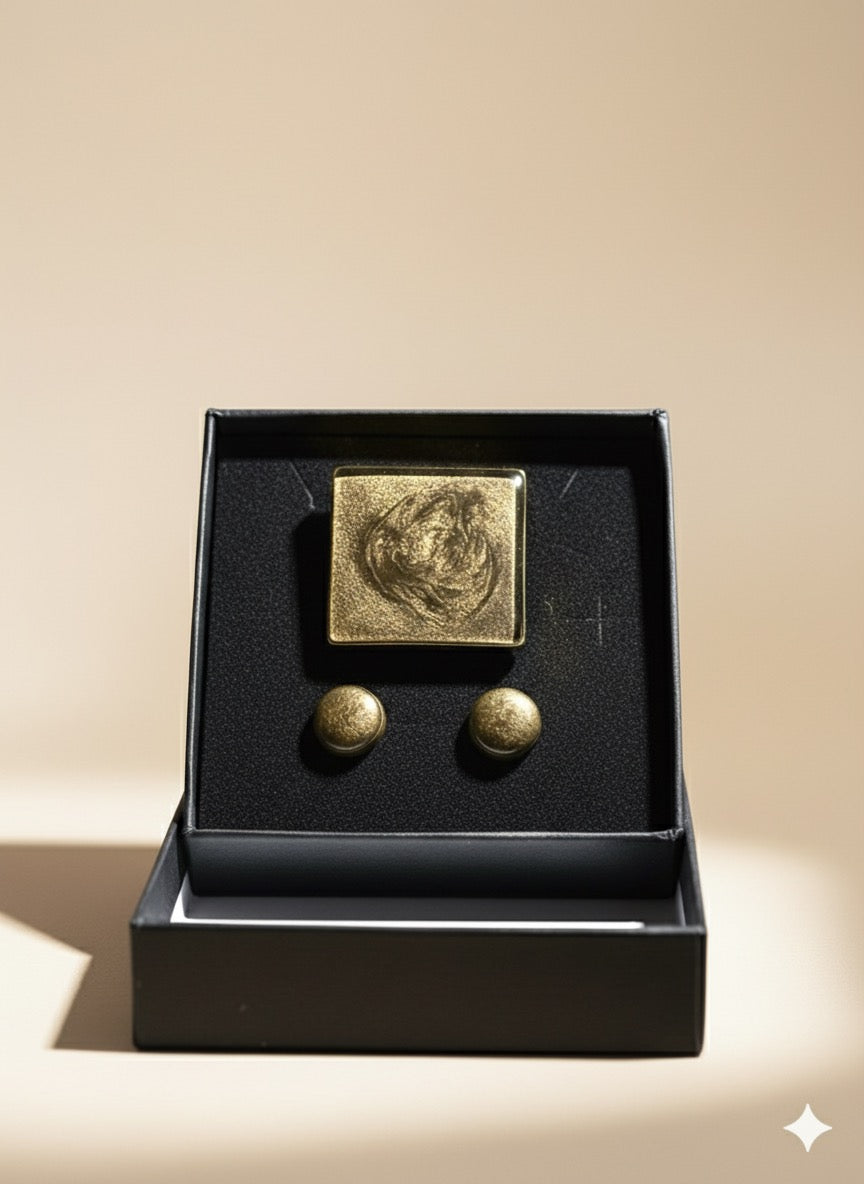 Conjunto Anillo cuadrado y pendientes marrón chocolate