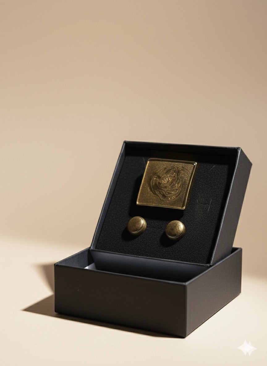 Conjunto Anillo cuadrado y pendientes marrón chocolate