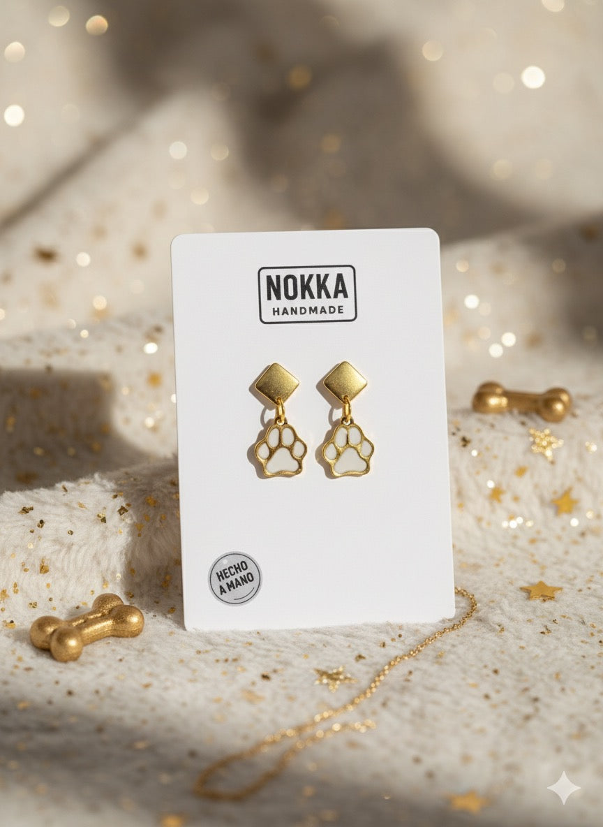 Pendientes huella de perro blanco