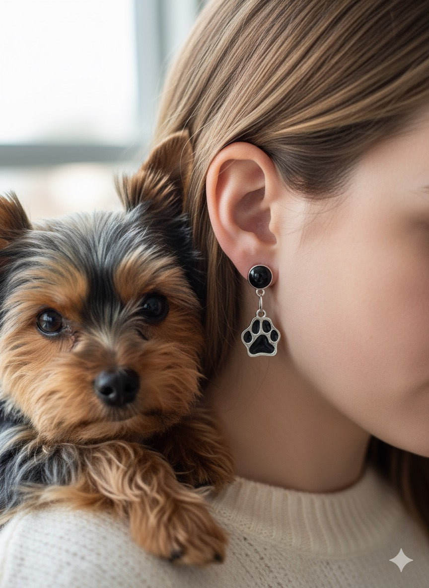Pendientes huella de perro negros