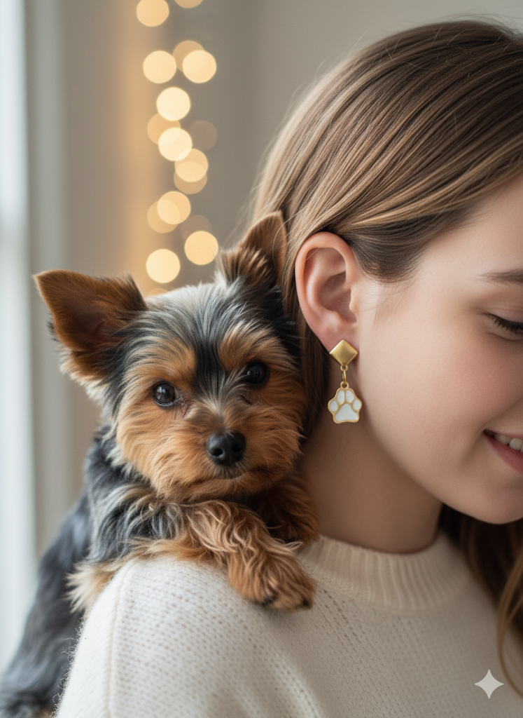Pendientes huella de perro blanco